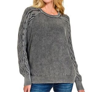 BiBi Stone Washed Black Cable Knit Crewneck Sweater Women’s Small